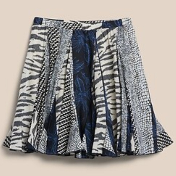 Banana Republic Boho Multi-Print Patchwork Preppy Navy Mini Skirt - Picture 2 of 13